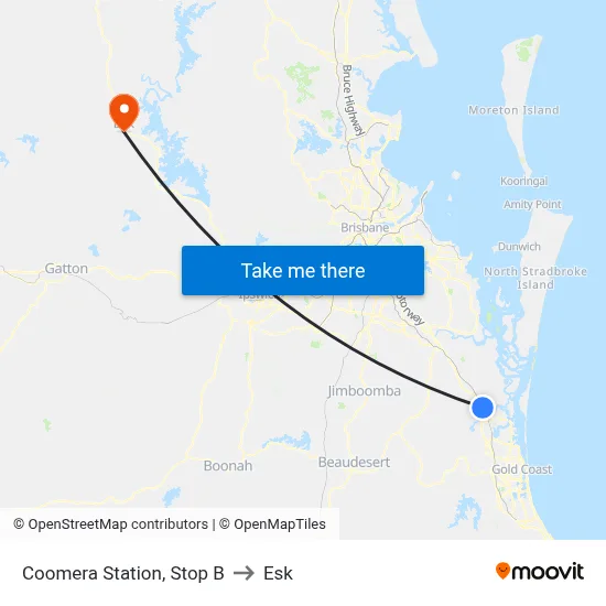 Coomera Station, Stop B to Esk map