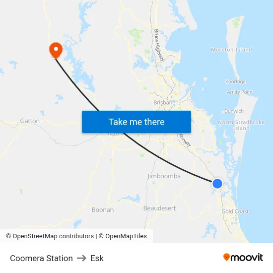 Coomera Station to Esk map