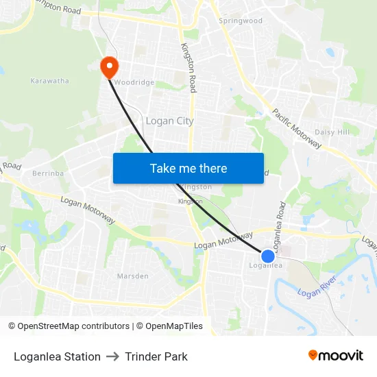 Loganlea Station to Trinder Park map