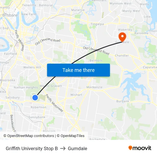 Griffith University Stop B to Gumdale map
