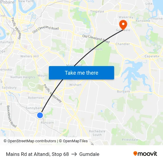 Mains Rd at Altandi, Stop 68 to Gumdale map