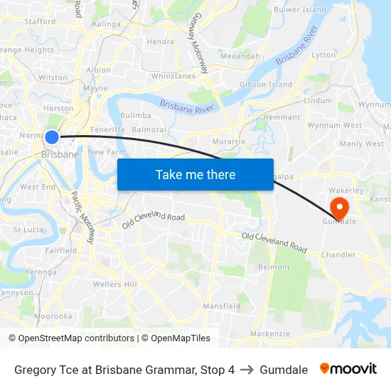 Gregory Tce at Brisbane Grammar, Stop 4 to Gumdale map