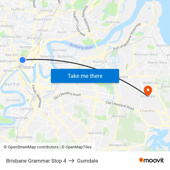 Brisbane Grammar Stop 4 to Gumdale map
