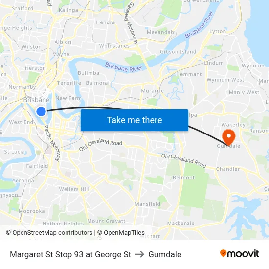 Margaret St Stop 93 at George St to Gumdale map