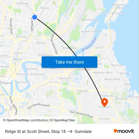 Ridge St at Scott Street, Stop 18 to Gumdale map