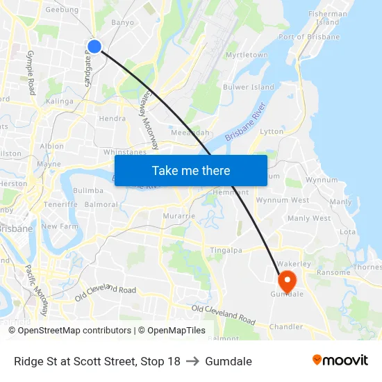 Ridge St at Scott Street, Stop 18 to Gumdale map
