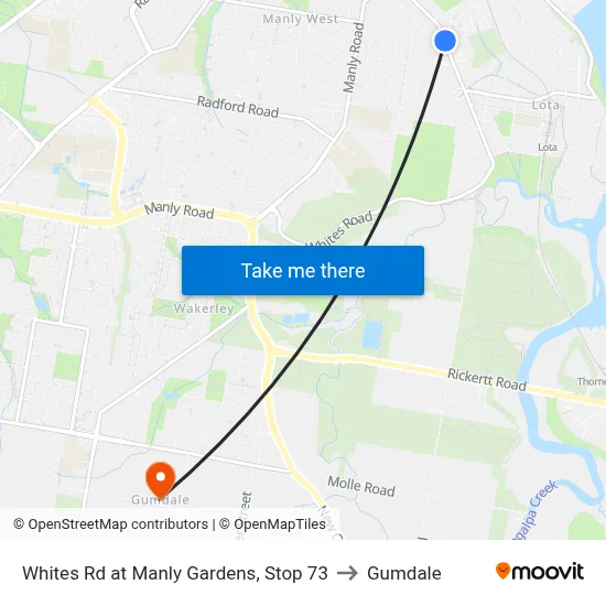 Whites Rd at Manly Gardens, Stop 73 to Gumdale map