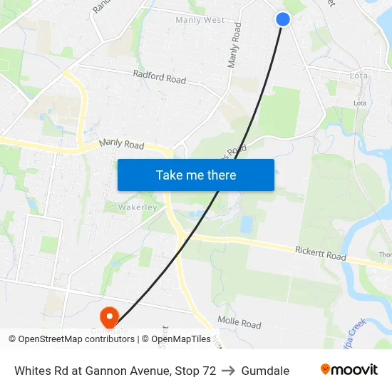 Whites Rd at Gannon Avenue, Stop 72 to Gumdale map