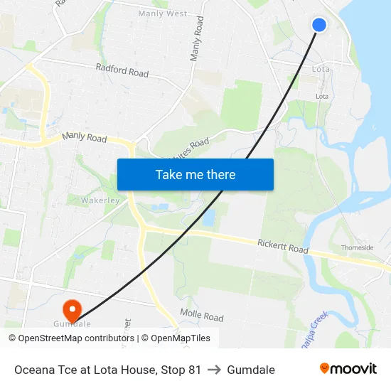 Oceana Tce at Lota House, Stop 81 to Gumdale map