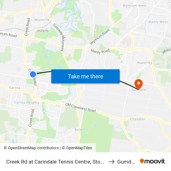 Creek Rd at Carindale Tennis Centre, Stop 46 to Gumdale map
