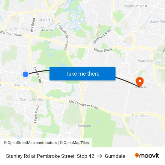 Stanley Rd at Pembroke Street, Stop 42 to Gumdale map