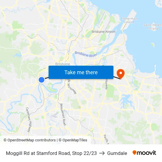 Moggill Rd at Stamford Road, Stop 22/23 to Gumdale map