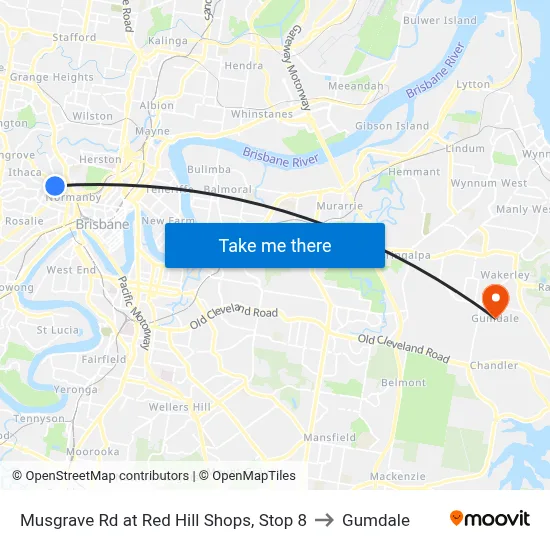 Musgrave Rd at Red Hill Shops, Stop 8 to Gumdale map