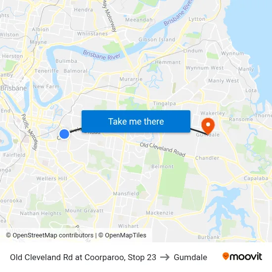 Old Cleveland Rd at Coorparoo, Stop 23 to Gumdale map