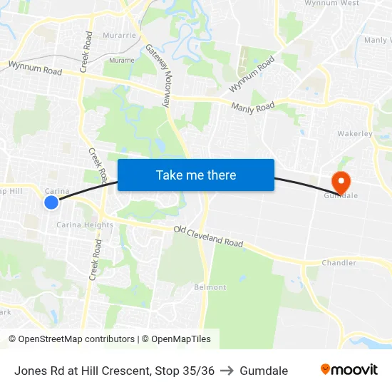 Jones Rd at Hill Crescent, Stop 35/36 to Gumdale map
