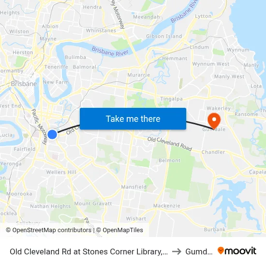 Old Cleveland Rd at Stones Corner Library, Stop 17 to Gumdale map