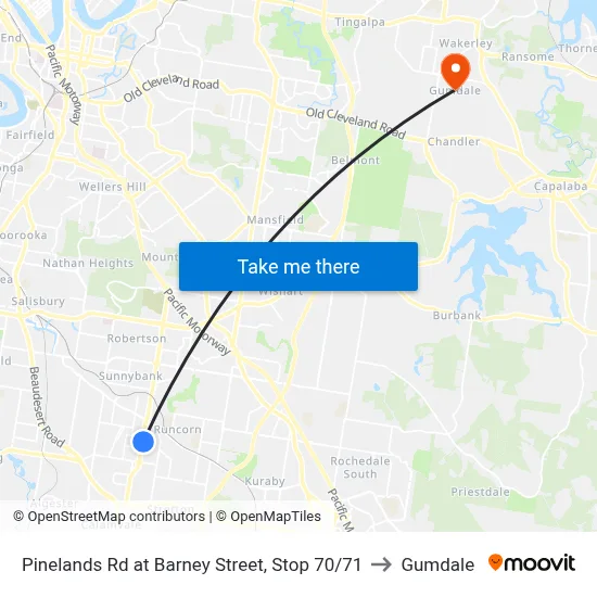 Pinelands Rd at Barney Street, Stop 70/71 to Gumdale map