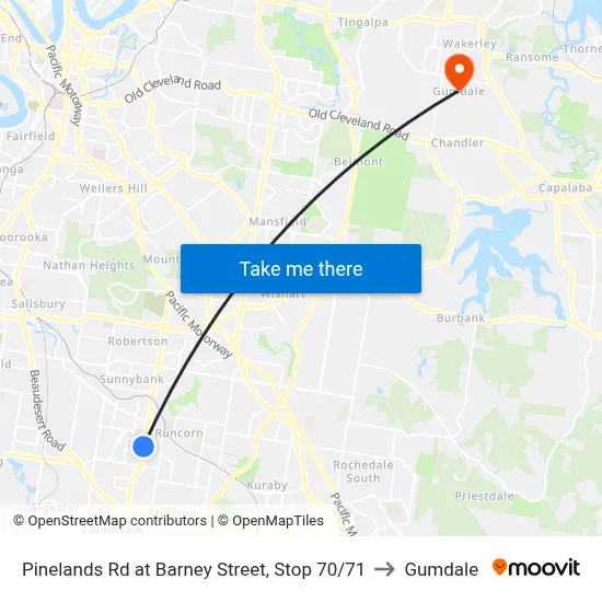 Pinelands Rd at Barney Street, Stop 70/71 to Gumdale map