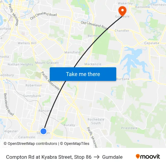 Compton Rd at Kyabra Street, Stop 86 to Gumdale map