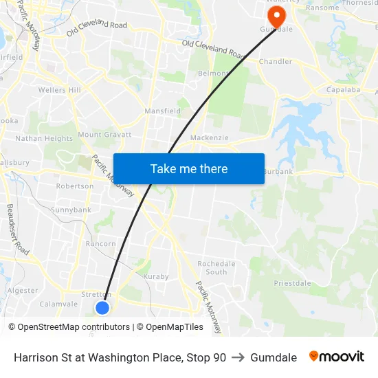 Harrison St at Washington Place, Stop 90 to Gumdale map
