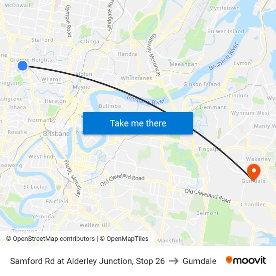 Samford Rd at Alderley Junction, Stop 26 to Gumdale map