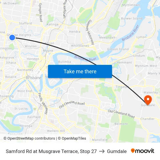 Samford Rd at Musgrave Terrace, Stop 27 to Gumdale map