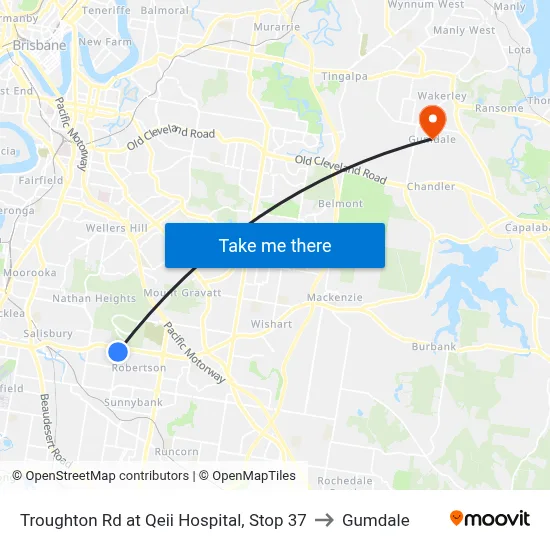 Troughton Rd at Qeii Hospital, Stop 37 to Gumdale map