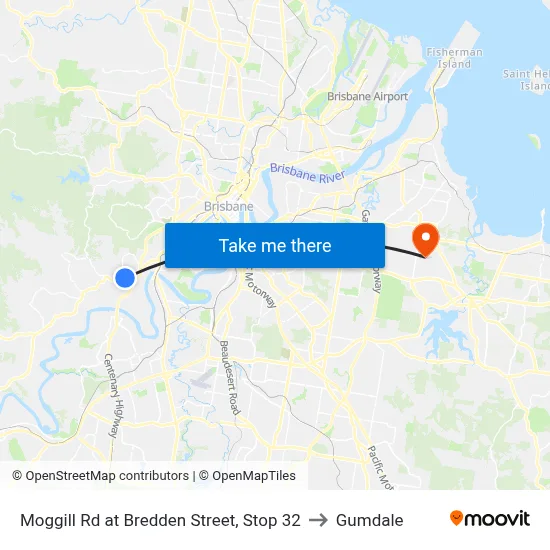 Moggill Rd at Bredden Street, Stop 32 to Gumdale map