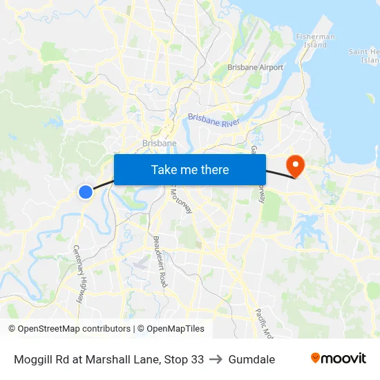 Moggill Rd at Marshall Lane, Stop 33 to Gumdale map