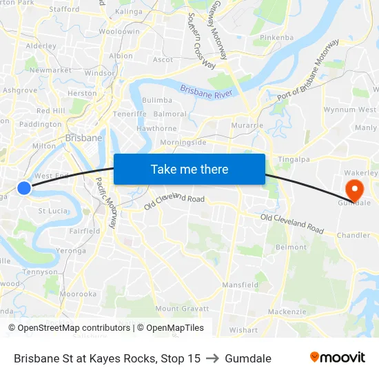 Brisbane St at Kayes Rocks, Stop 15 to Gumdale map