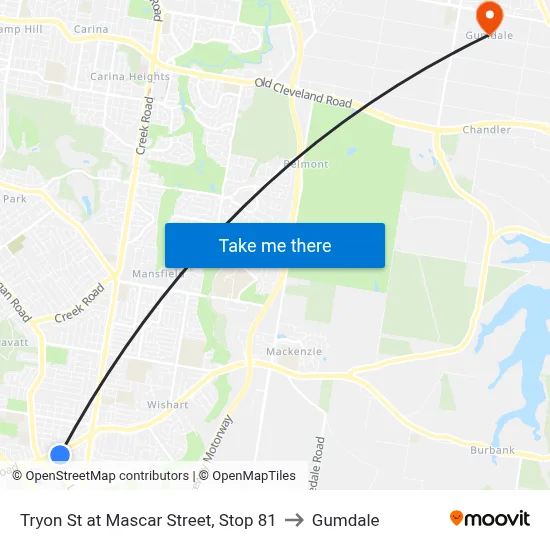 Tryon St at Mascar Street, Stop 81 to Gumdale map