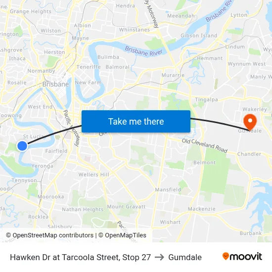 Hawken Dr at Tarcoola Street, Stop 27 to Gumdale map