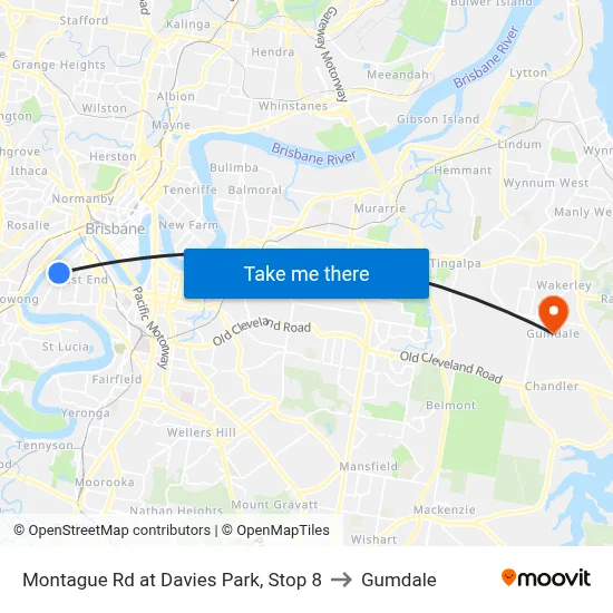 Montague Rd at Davies Park, Stop 8 to Gumdale map