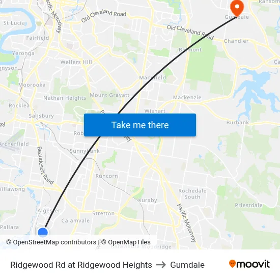 Ridgewood Rd at Ridgewood Heights to Gumdale map