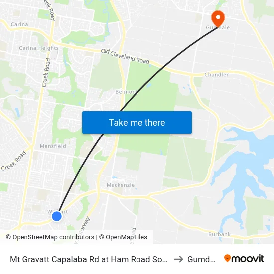 Mt Gravatt Capalaba Rd at Ham Road South to Gumdale map
