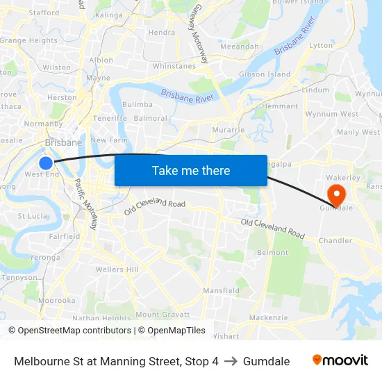 Melbourne St at Manning Street, Stop 4 to Gumdale map