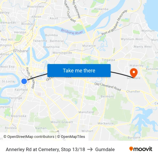 Annerley Rd at Cemetery, Stop 13/18 to Gumdale map
