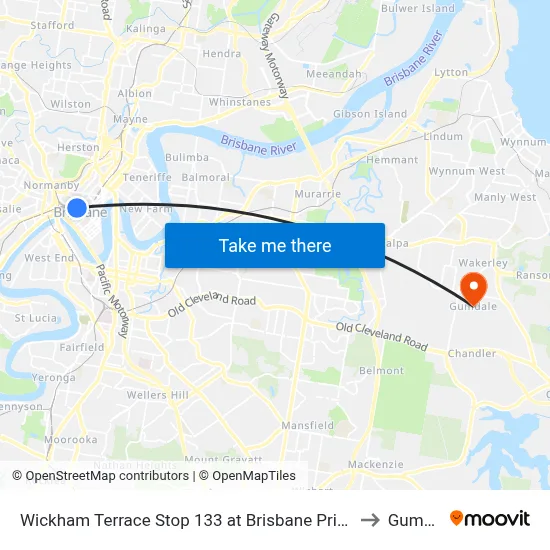 Wickham Terrace Stop 133 at Brisbane Private Hospital to Gumdale map