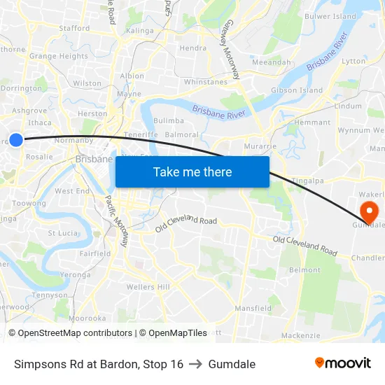 Simpsons Rd at Bardon, Stop 16 to Gumdale map