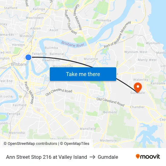 Ann Street Stop 216 at Valley Island to Gumdale map