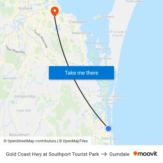 Gold Coast Hwy at Southport Tourist Park to Gumdale map