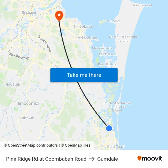 Pine Ridge Rd at Coombabah Road to Gumdale map