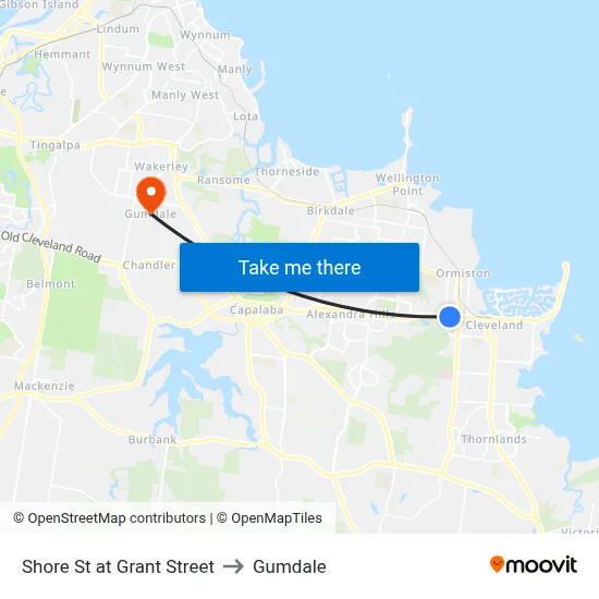 Shore St at Grant Street to Gumdale map