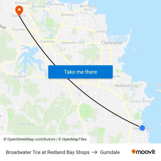 Broadwater Tce at Redland Bay Shops to Gumdale map