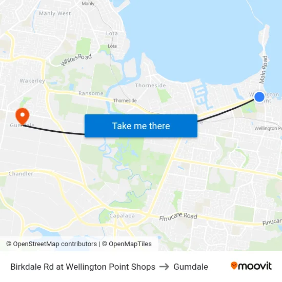 Birkdale Rd at Wellington Point Shops to Gumdale map
