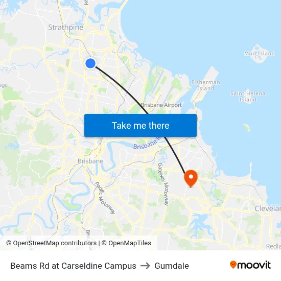 Beams Rd at Carseldine Campus to Gumdale map