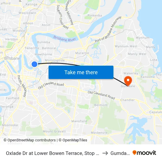 Oxlade Dr at Lower Bowen Terrace, Stop 19 to Gumdale map