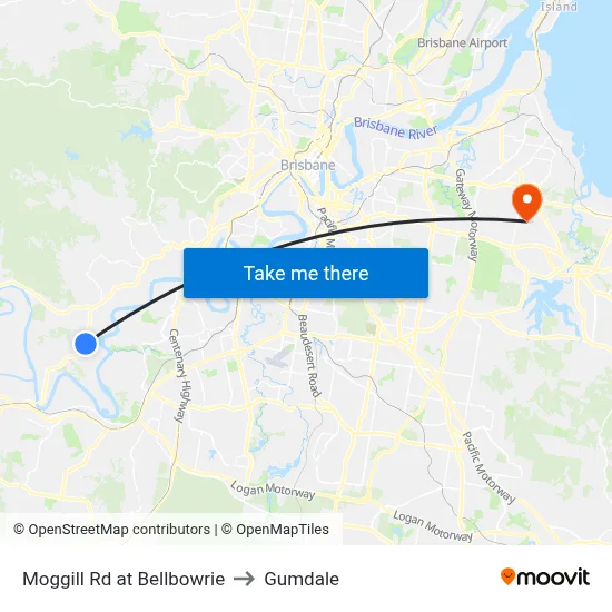 Moggill Rd at Bellbowrie to Gumdale map