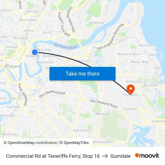 Commercial Rd at Teneriffe Ferry, Stop 16 to Gumdale map