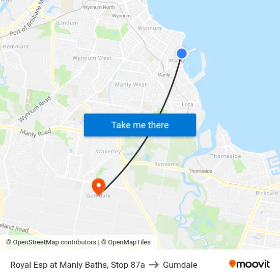 Royal Esp at Manly Baths, Stop 87a to Gumdale map